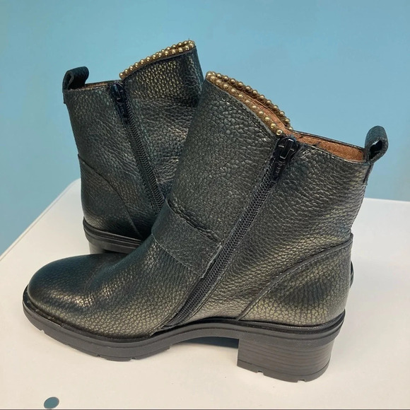 HISPANITAS Sz 6 Via Moto Leather Ankle Boots Green Gold Booties - Picture 5 of 16